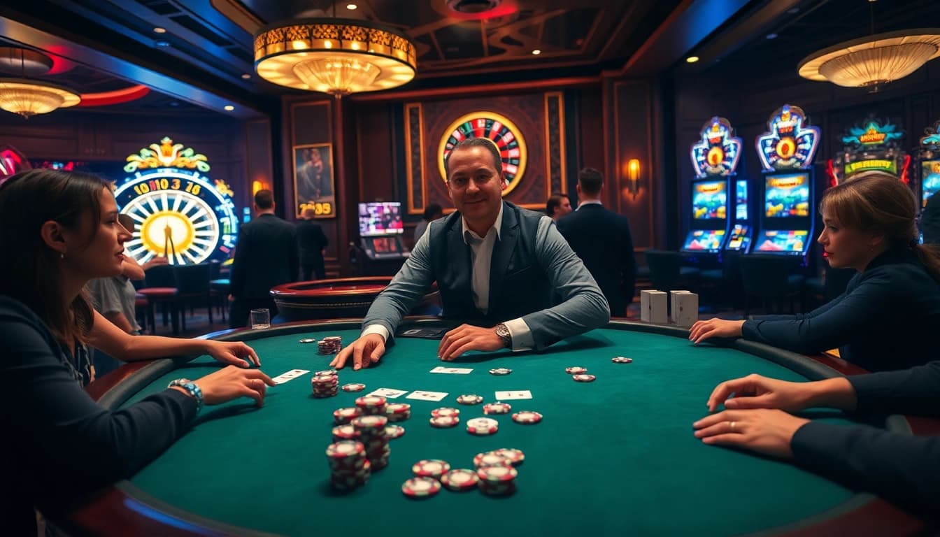Engaging poker game scene at MM88 casino showcasing excitement and luxury.