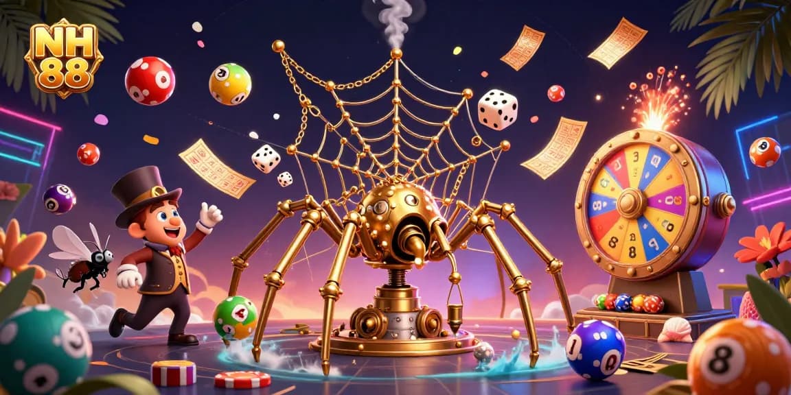 Experience the thrilling world of NH 88 through a vibrant 3D casino illustration showcasing dynamic lottery elements.