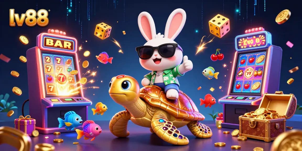 Experience the excitement at lv88 with vibrant cartoon characters amidst a joyful casino scene.