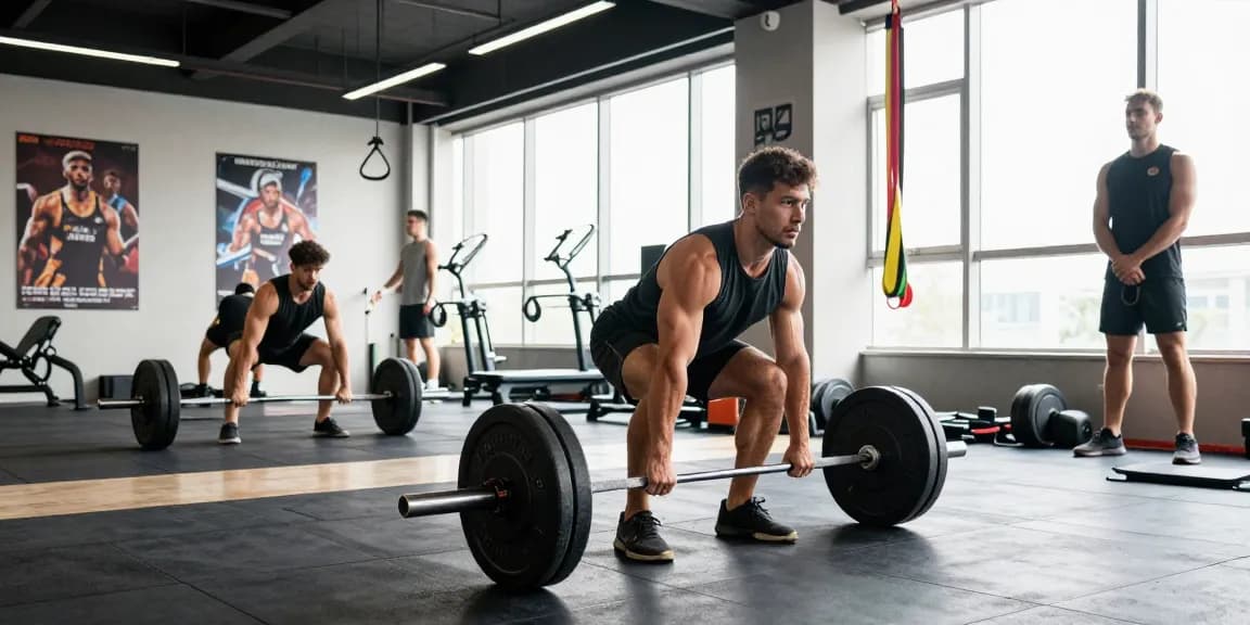 Trainierender Bodybuilder im Anabolika Shop für Muskelaufbau mit Gewichten und motivierender Umgebung