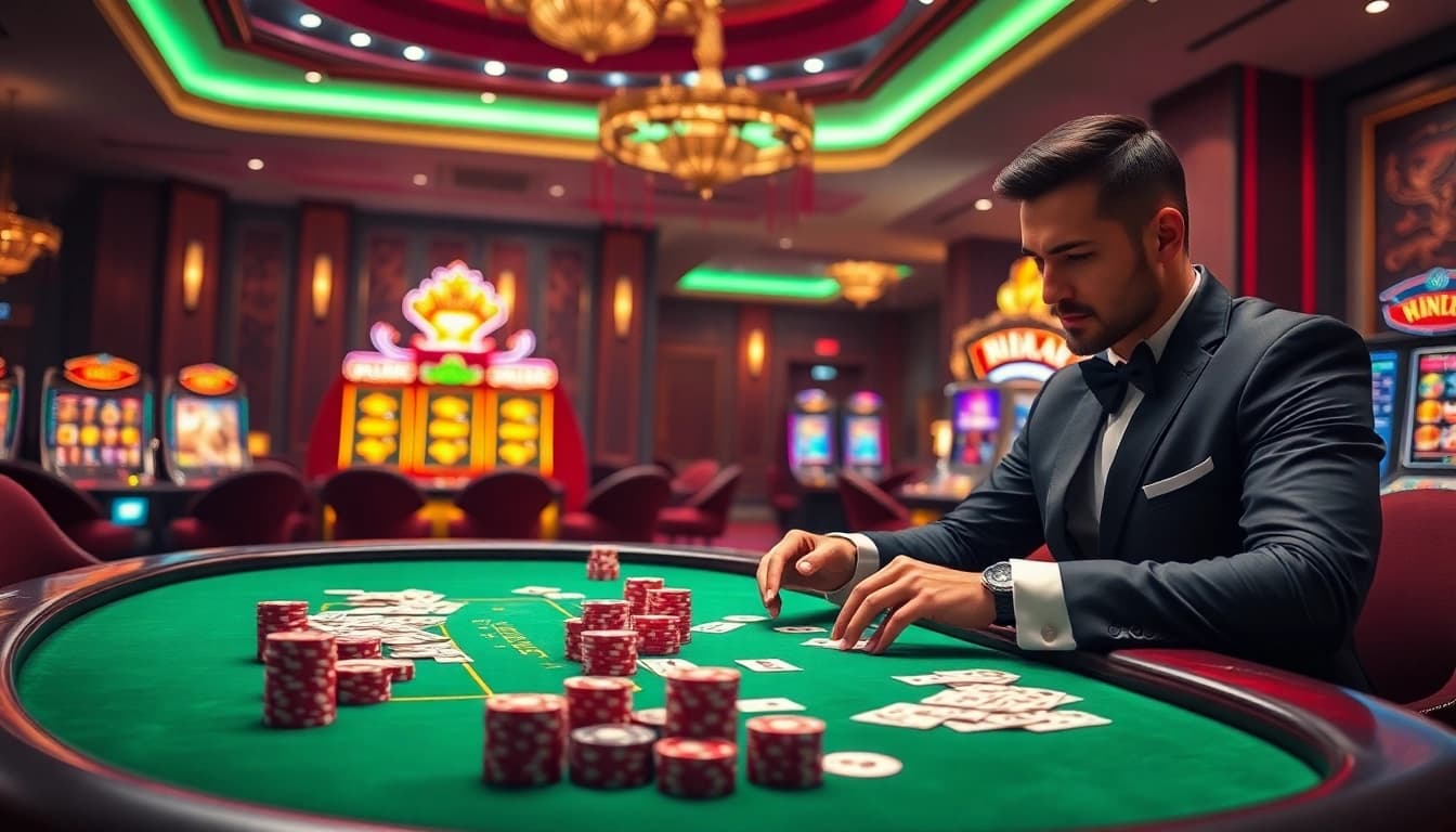 Experience thrilling gameplay at Nhà cái DOLA789 with vibrant casino tables and engaging slot machines.