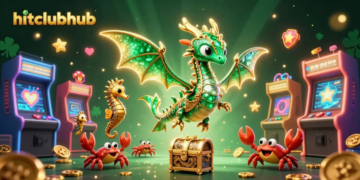 Experience thrilling gameplay at hitclubhub featuring a vibrant 3D sea dragon and arcade machines.