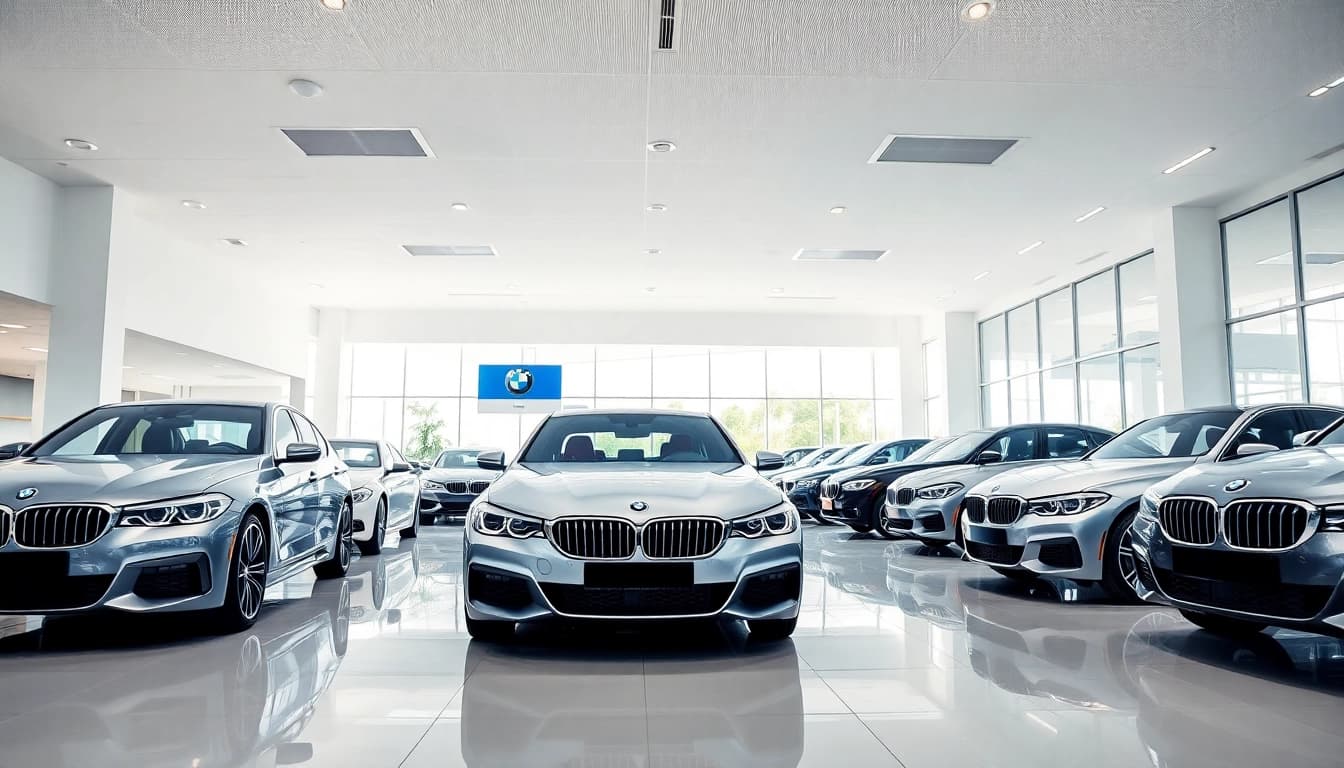BMW kaufen: Elegante Autos in einem modernen Showroom präsentieren.