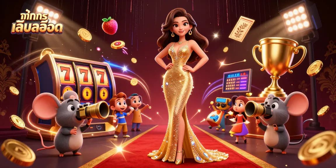 Engage in ทดลองเล่นสล็อต with vibrant slot reels and a glamorous casino scene full of action.