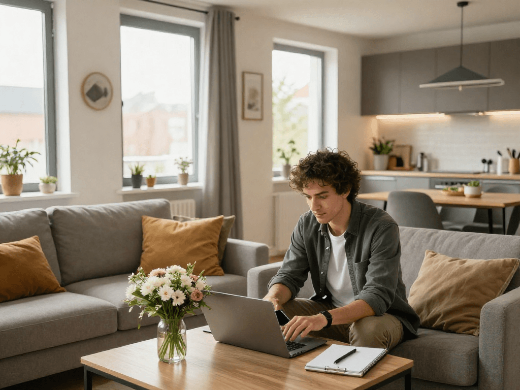 Stylisches und gemütliches Wohnzimmer einer Monteurwohnung Hannover, ideal für Geschäftsreisende und Touristen.