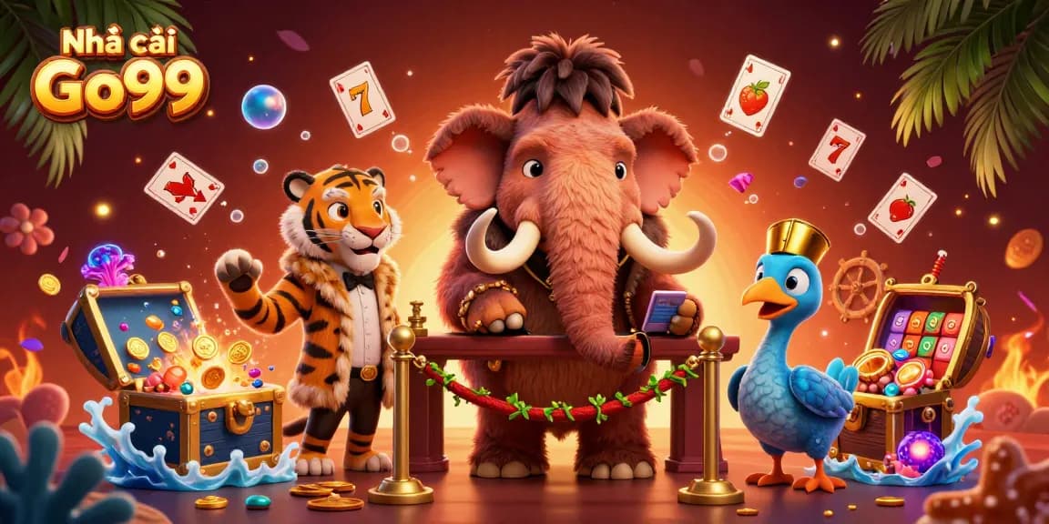 Experience the excitement of Nhà cái Go99 with its vibrant casino scene featuring charming characters and dynamic elements.