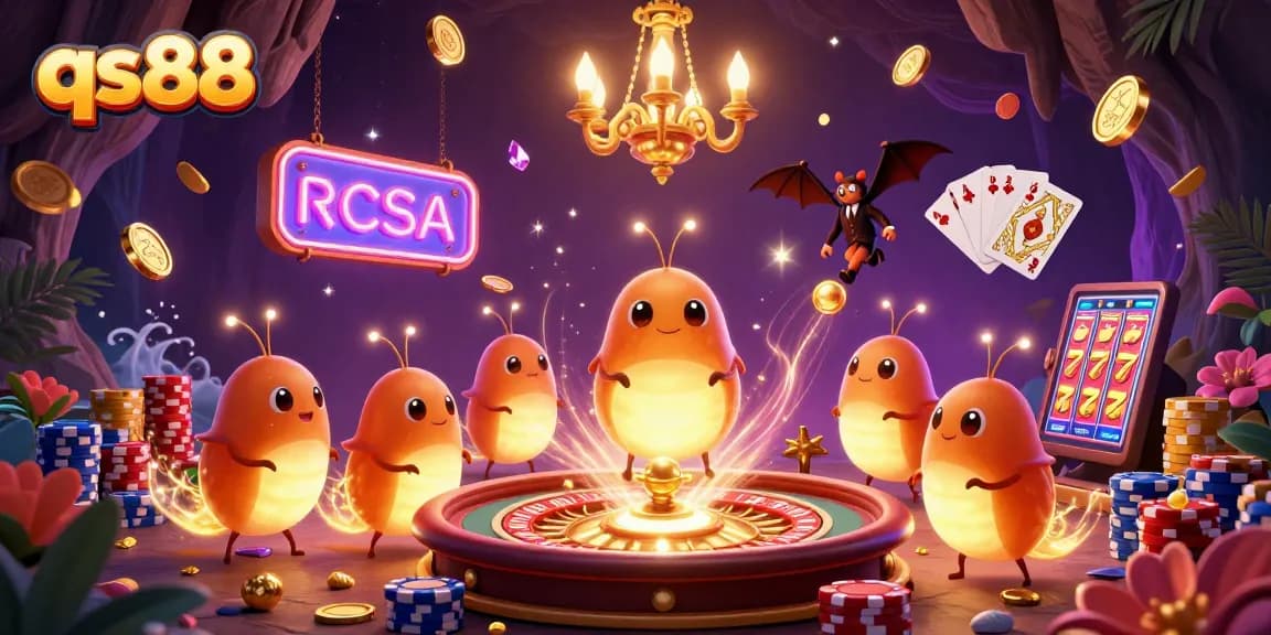 Experience the excitement at qs88's vibrant casino with glowing characters lighting up the scene.