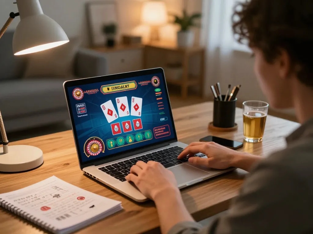 KJC player enjoying online gambling with excitement in a cozy home setting