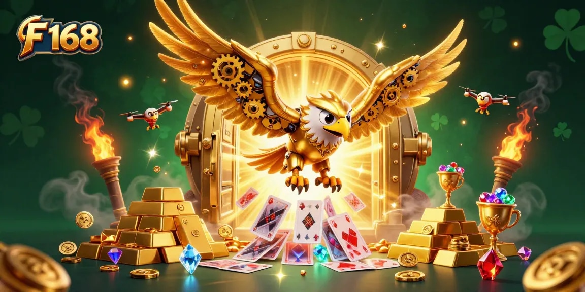 Experience thrilling gameplay at F 168 with dynamic characters amidst shining gold treasures.
