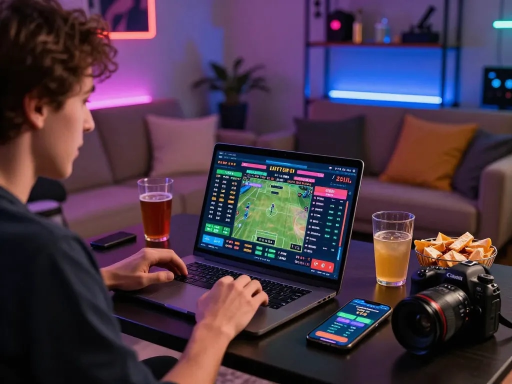 Dynamic gambling scene with a user engaged in live betting on bong99 platform.
