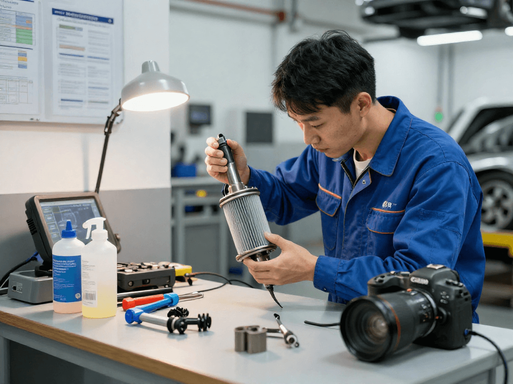 DPF-Reinigung in Laatzen durch einen Techniker in einer professionellen Werkstatt für Automobile.