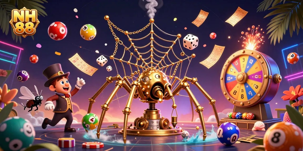 Experience the thrilling world of NH 88 through a vibrant 3D casino illustration showcasing dynamic lottery elements.