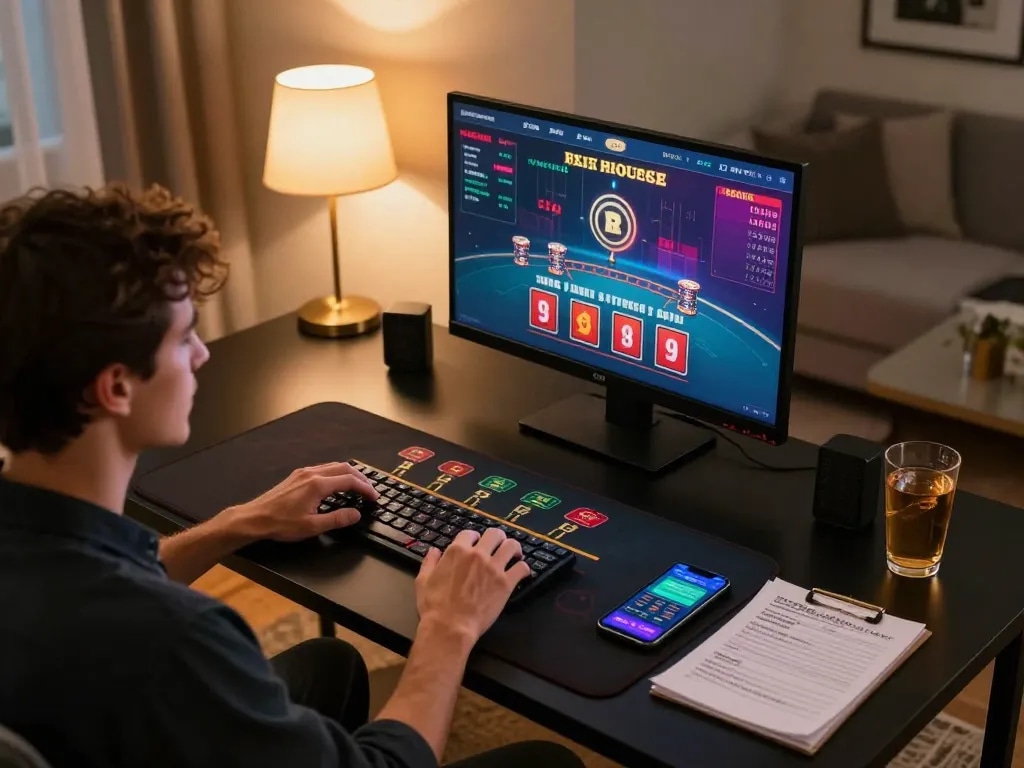 Player engaging with kuwin1 online casino blackjack in a cozy home setting.