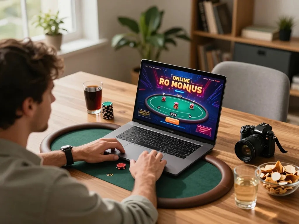 Player engaged with SC88 Link on laptop, highlighting responsible online gaming strategy in a cozy home setting.