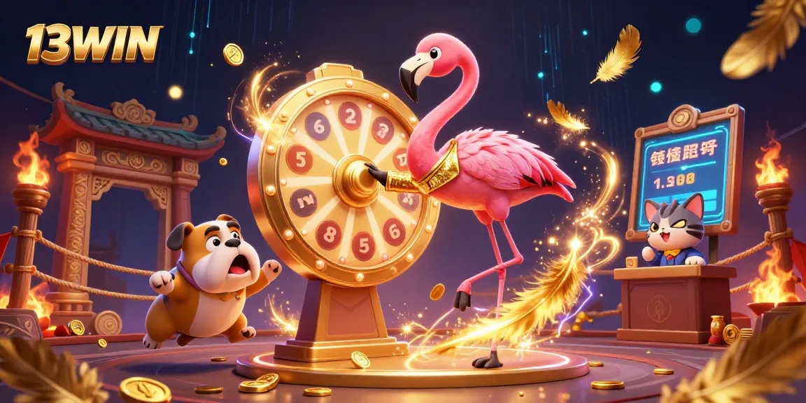 Engage in betting excitement at 13WIN with a thrilling 3D display of gaming elements and lively characters.