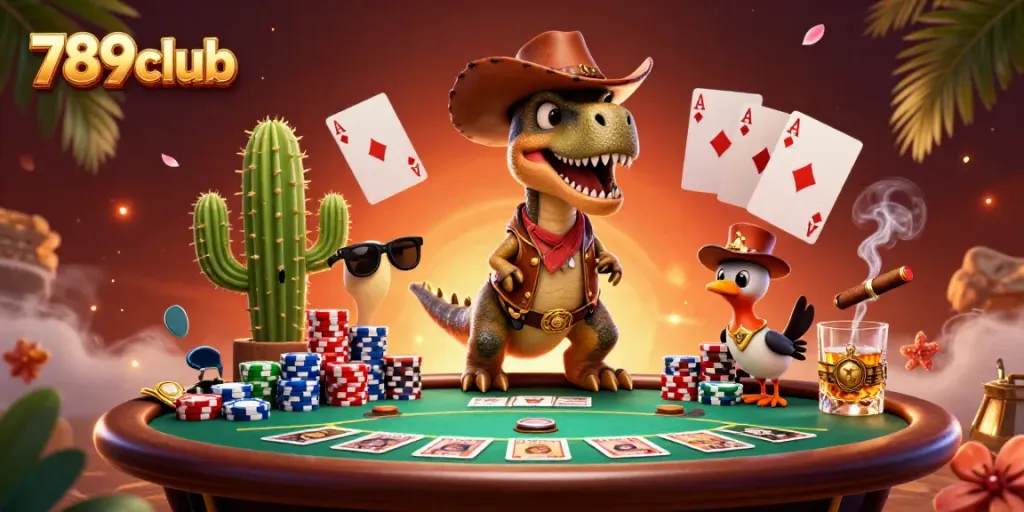 Engage in thrilling gameplay with 789club's vibrant casino scene featuring poker action and adorable characters.