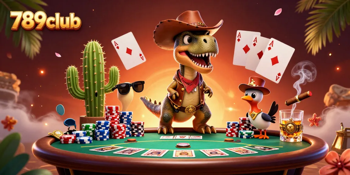 Engage in thrilling gameplay with 789club's vibrant casino scene featuring poker action and adorable characters.