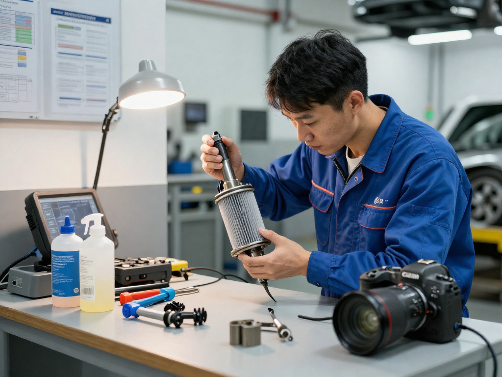 DPF-Reinigung in Laatzen durch einen Techniker in einer professionellen Werkstatt für Automobile.