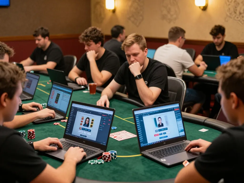Players strategizing their moves in GO88 online poker tournament, showcasing competitive excitement and engagement.
