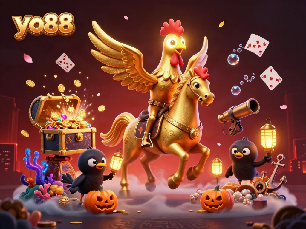 Experience thrilling casino adventures with yo88's vibrant gaming characters in a magical setting.
