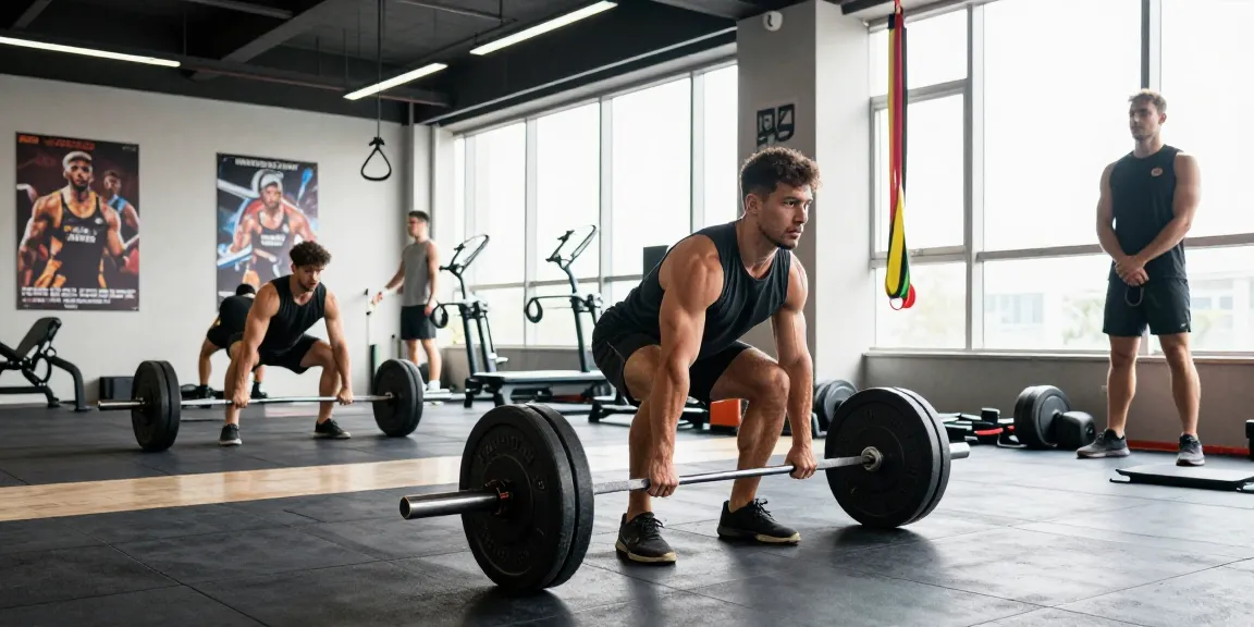 Trainierender Bodybuilder im Anabolika Shop für Muskelaufbau mit Gewichten und motivierender Umgebung