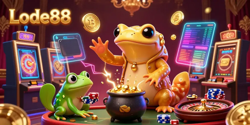 Experience exciting gameplay at Lode88 while interacting with dynamic golden characters and crypto elements.