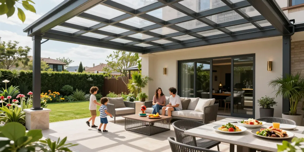 Terrassenüberdachungen bieten komfortablen Schatten für Familien mit stilvollem Gartenambiente.