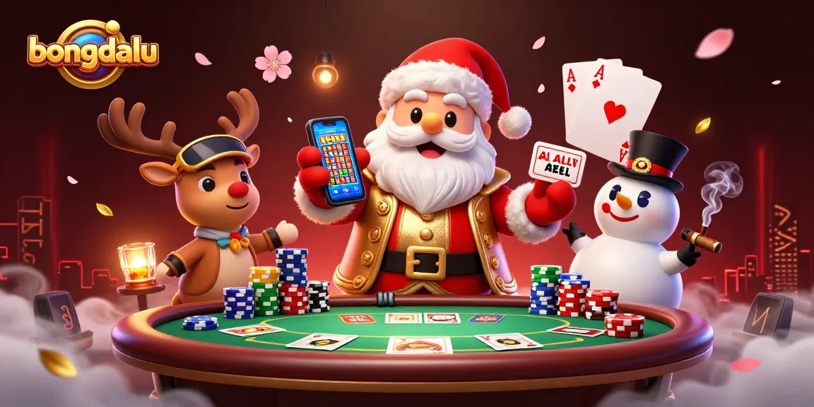 Bongdalu showcases festive gaming excitement with Santa, reindeer, and snowman in a vibrant casino setting.
