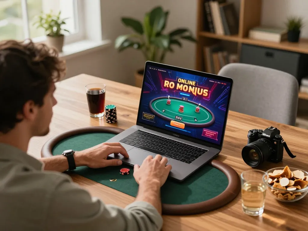 Player engaged with SC88 Link on laptop, highlighting responsible online gaming strategy in a cozy home setting.