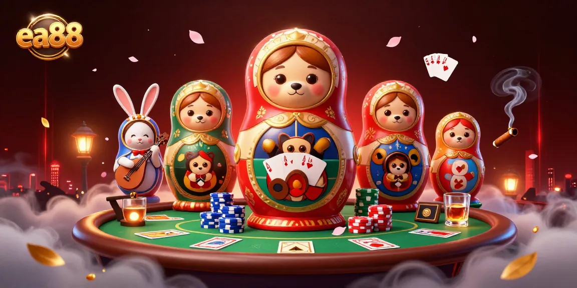 Experience the thrill of ea88 with a dynamic casino scene featuring playful bears and gaming elements.