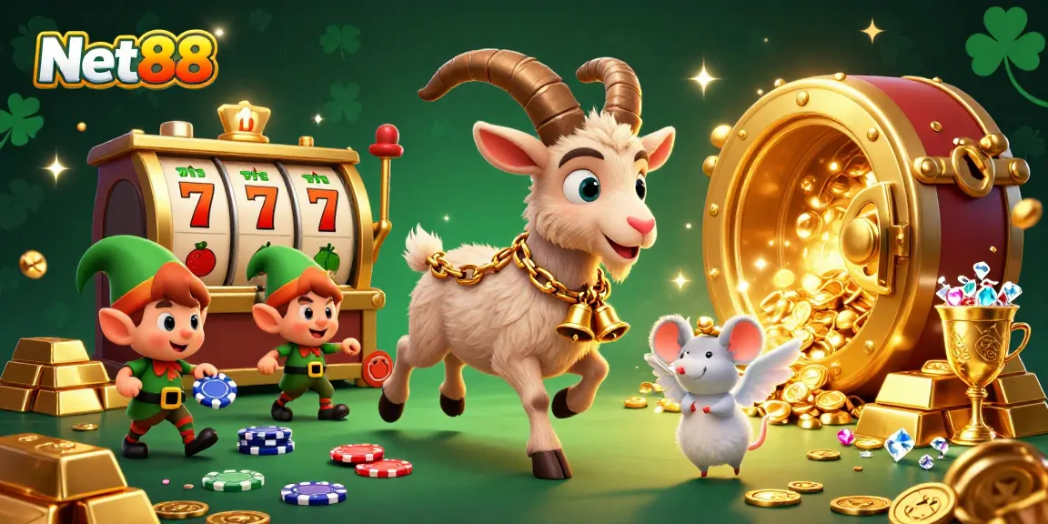 Engage with thrilling gameplay at Net88 with festive characters in a vibrant casino setting.