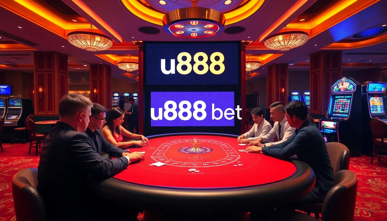 Intense action at a high-stakes table featuring u888 bet with players placing their chips.