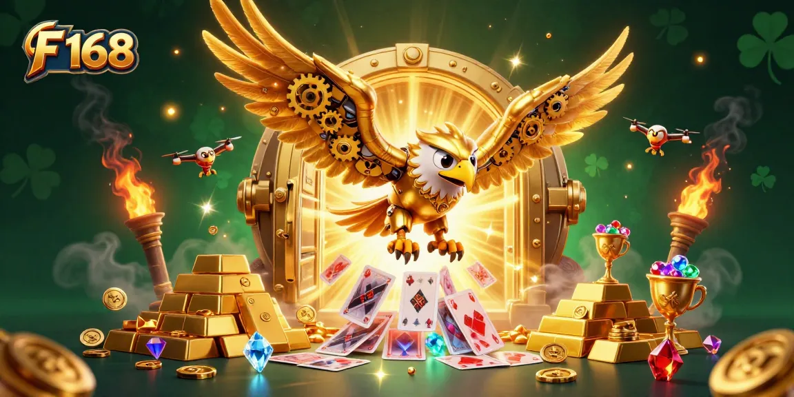 Experience thrilling gameplay at F 168 with dynamic characters amidst shining gold treasures.