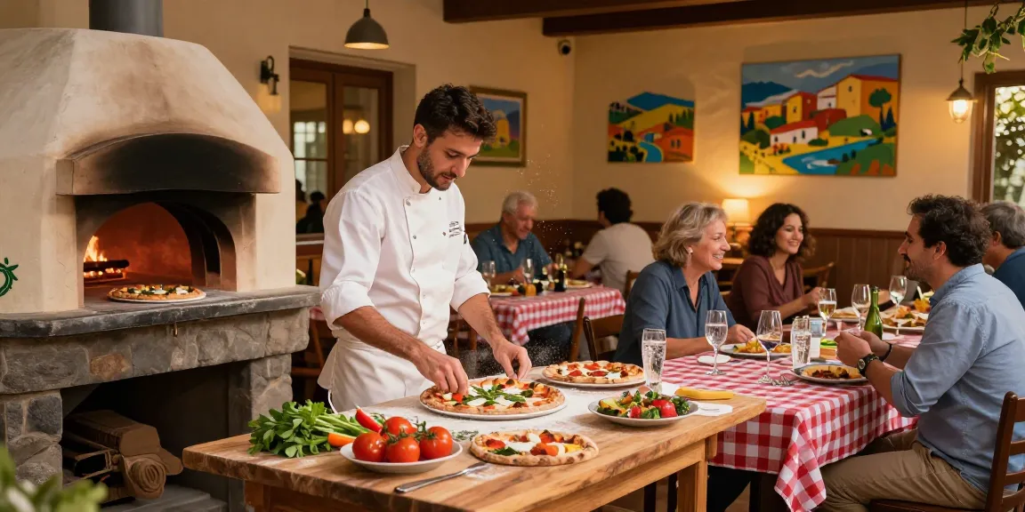 Delicious pizza-making scene at Pizzeria Madera, showcasing authentic Italian cooking and vibrant atmosphere, pg soft ingredients layered on rustic wooden table