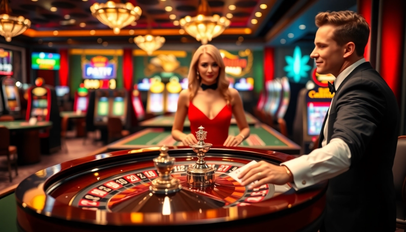 Spielen Sie spannende Casino Spiele.de an einem eleganten Tisch mit einem Dealer.
