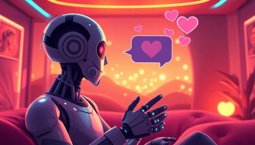 Engaging visual of intimate ai chat sex conversations, featuring a warm digital landscape.