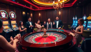 Players enjoy an exhilarating game at the rr88 casino roulette table, surrounded by excitement.