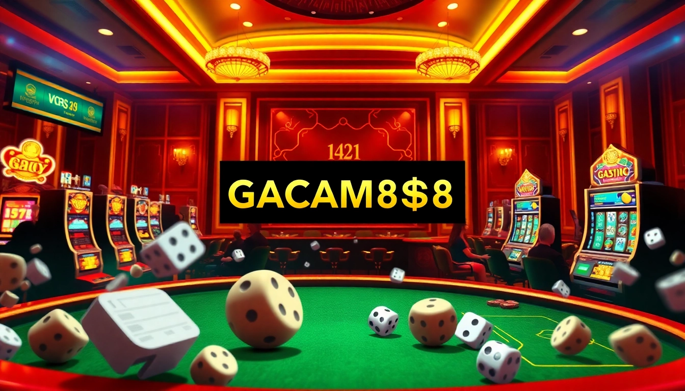 Experience the thrill at Nhà cái GACAM888 with vibrant casino visuals and engaging gameplay.