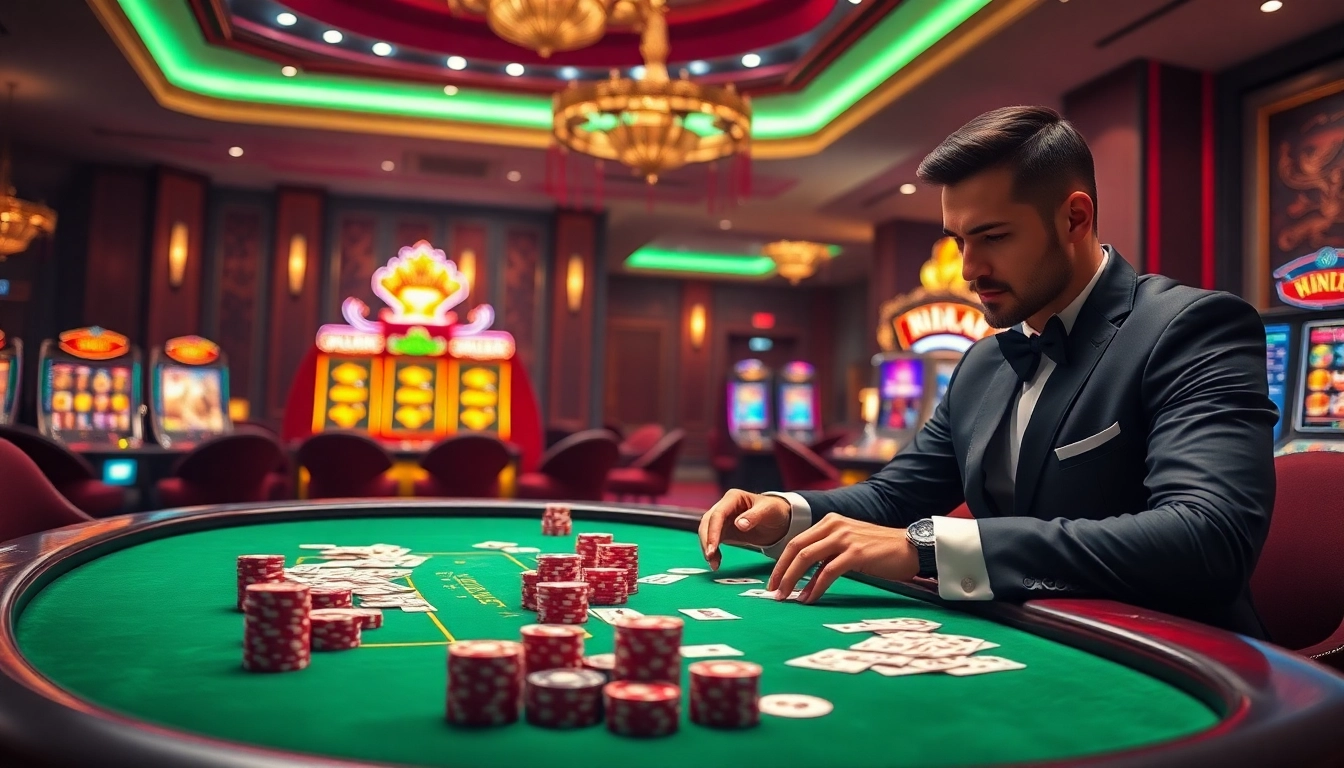 Experience thrilling gameplay at Nhà cái DOLA789 with vibrant casino tables and engaging slot machines.