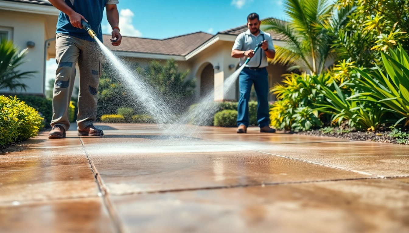Concrete cleaning service in Kissimmee, expertly removing dirt from a driveway.