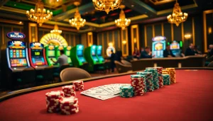 Exciting scene at https://f168.today/ with vibrant poker chips and a roulette wheel.