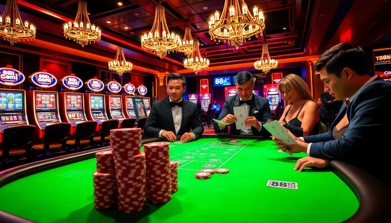 Players enjoying a thrilling game at the 88i casino table, highlighting excitement in high-stakes poker.