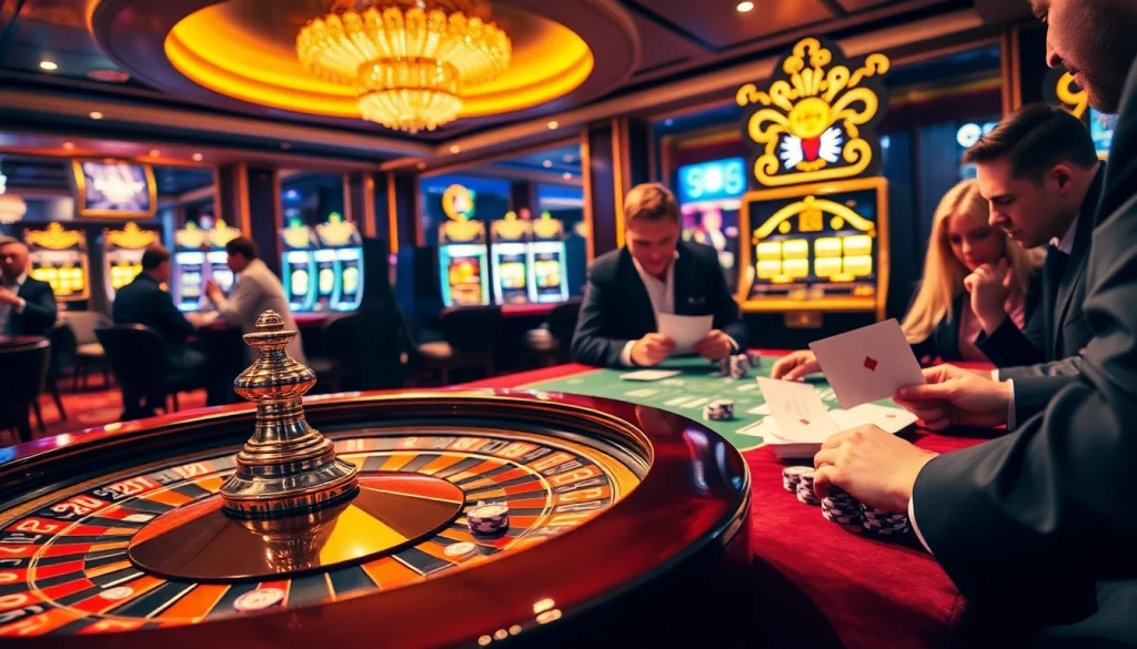 GAVIP999 players enjoying a thrilling casino experience with roulette and poker chips.