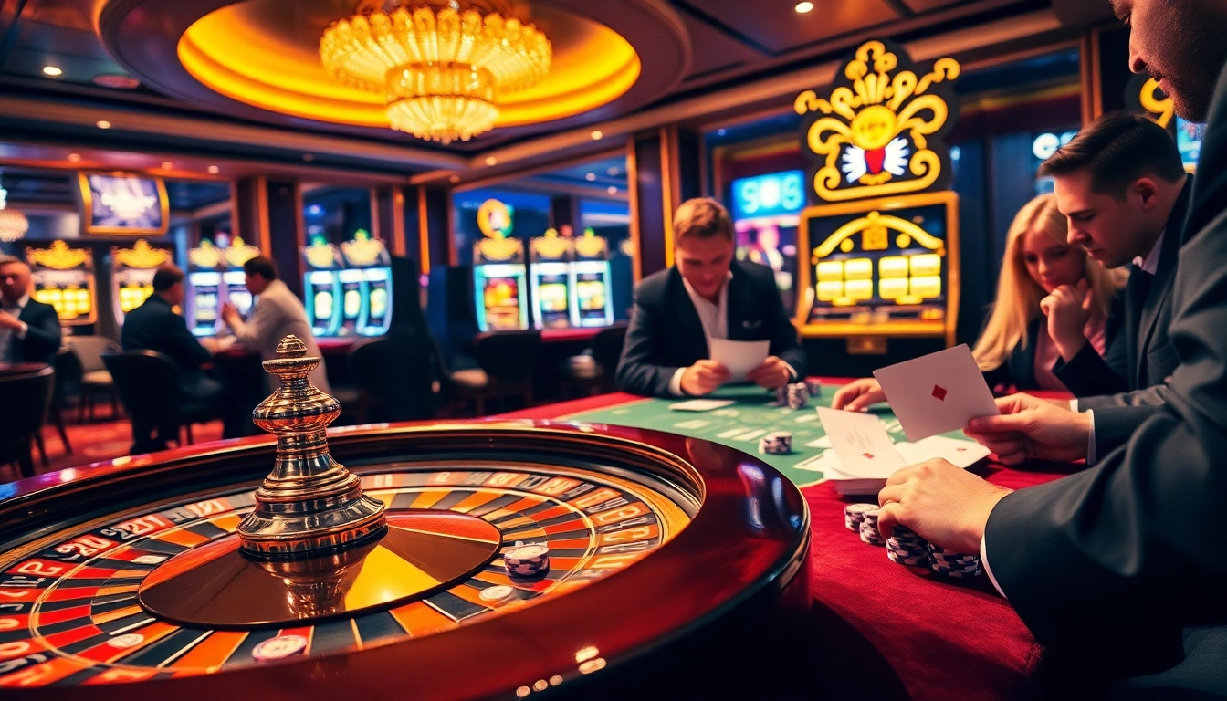 GAVIP999 players enjoying a thrilling casino experience with roulette and poker chips.