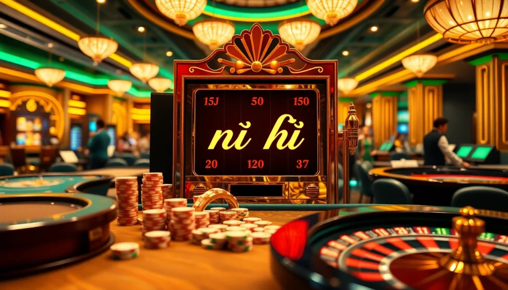 Exciting scene of a casino showcasing nổ hũ slot machines and vibrant gaming elements.