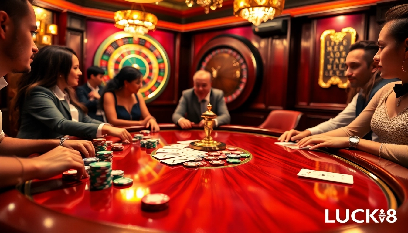 Người chơi tham gia một ván poker cược cao tại casino LUCK8, được bao quanh bởi những chip đủ màu sắc và các lá bài.