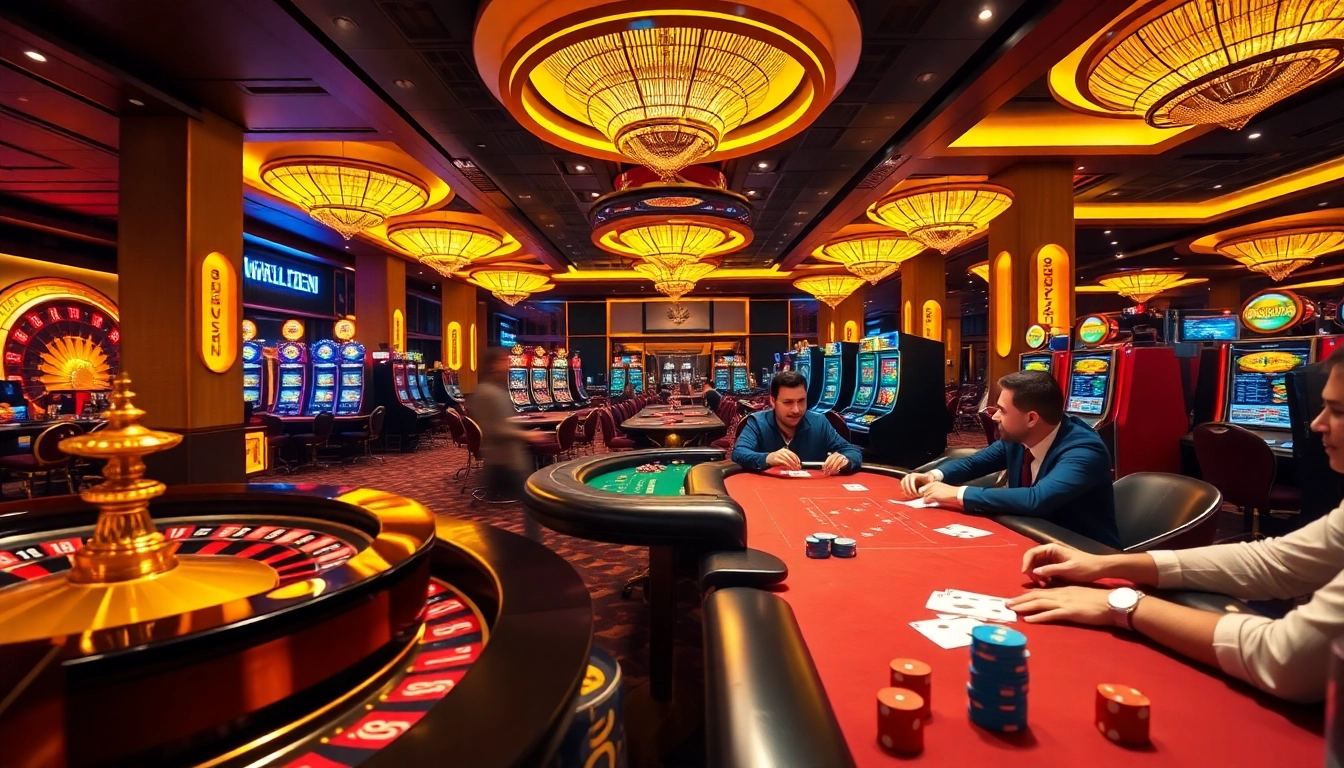 Players enjoying a thrilling casino experience with MMOO-themed poker chips at vibrant tables.