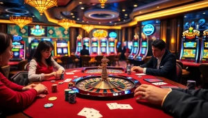 Engage in thrilling gameplay at gamebaidoithuong with vibrant poker chips and exciting casino elements.