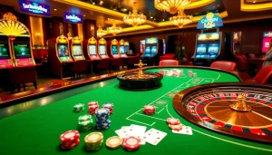 The vibrant casino scene highlighting a roulette wheel and exciting gameplay at https://luck8.plus/ to engage gamblers.