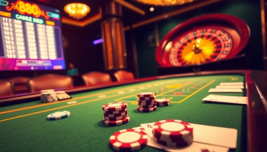 Experience an exciting gaming environment with 88i poker chips and casino tables.